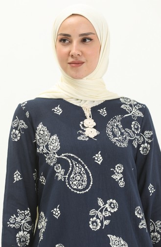 Şile Fabric Printed Dress 00011-03 Navy Blue 00011-03