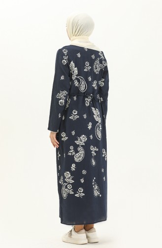 Şile Fabric Printed Dress 00011-03 Navy Blue 00011-03