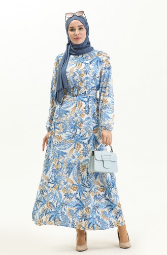 Gemustertes Kleid mit Gürtel 2443-01 Saks 2443-01
