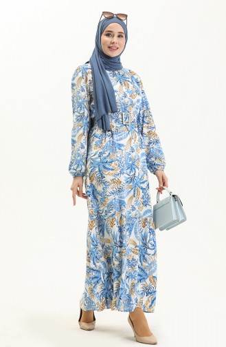 Gemustertes Kleid mit Gürtel 2443-01 Saks 2443-01