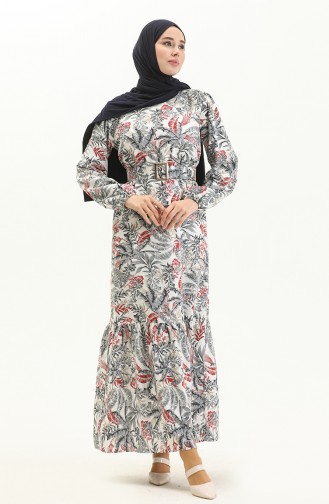 Gemustertes Kleid mit Gürtel 2443-02 Grau 2443-02