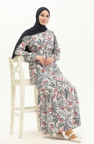 Gemustertes Kleid mit Gürtel 2443-02 Grau 2443-02