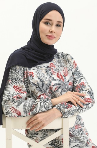 Gemustertes Kleid mit Gürtel 2443-02 Grau 2443-02