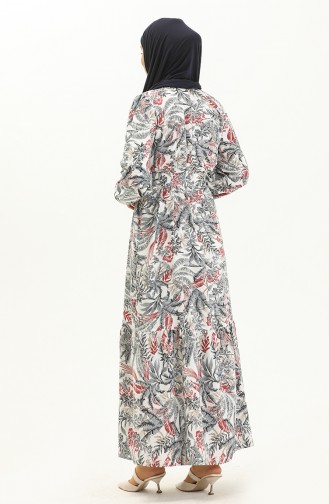 Gemustertes Kleid mit Gürtel 2443-02 Grau 2443-02