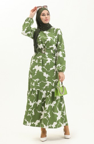Belted Printed Dress 2445-01 Khaki 2445-01