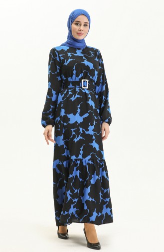 Belted Printed Dress 2445-05 Black Saxe 2445-05