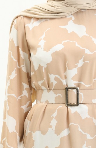 Belted Printed Dress 2445-07 Beige 2445-07