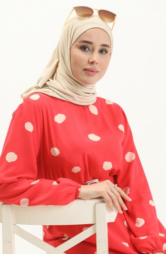 Robe Ceinturée à Motifs 2446-01 Corail 2446-01