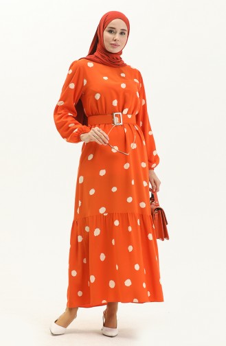 Gemustertes Kleid mit Gürtel 2446-02 Orange 2446-02