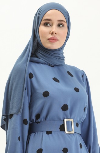 Robe Ceinturée à Motifs 2446-07 İndigo 2446-07