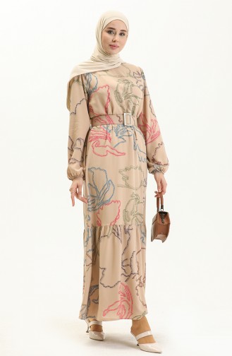 Robe à Motifs 2447-04 Beige 2447-04