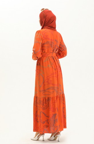 Gemustertes Kleid mit Gürtel 2447-05 Orange 2447-05