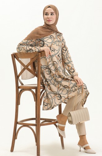Desenli Tunik 1642-04 Vizon