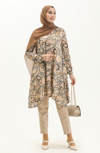 Desenli Tunik 1642-04 Vizon