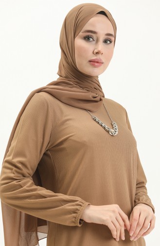 Kolyeli Uzun Tunik 1643-06 Sütlü kahve