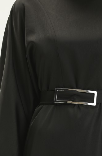 Kuşağı Tokalı Saten Elbise Siyah