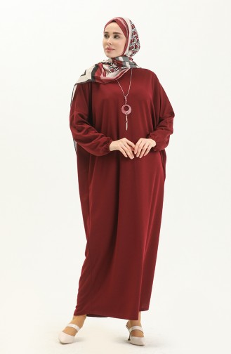 فستان بأكمام الخفاش وياقة مزينة 1783-03 بني أحمر 1783-03