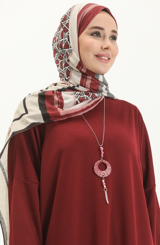 Bat Sleeve Necklace Dress 1783-03 Claret Red 1783-03