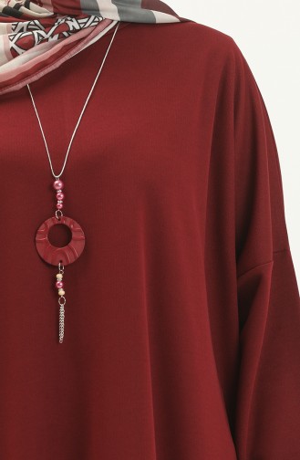 Bat Sleeve Necklace Dress 1783-03 Claret Red 1783-03