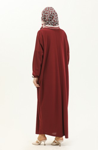 فستان بأكمام الخفاش وياقة مزينة 1783-03 بني أحمر 1783-03