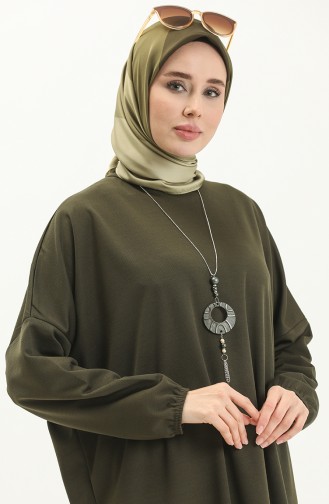Yarasa Kol Kolyeli Elbise 1783-05 Haki