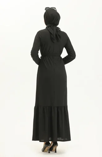 Gerafftes Kleid mit Gürtel und Halskette 1784-01 Schwarz 1784-01