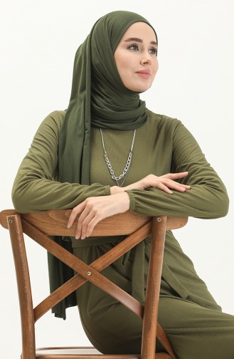 Robe Plissée à Ceinture et Collier 1784-04 Khaki 1784-04