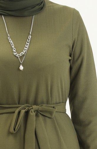 Robe Plissée à Ceinture et Collier 1784-04 Khaki 1784-04