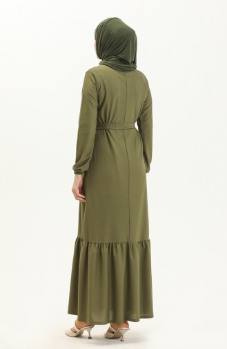 Robe Plissée à Ceinture et Collier 1784-04 Khaki 1784-04