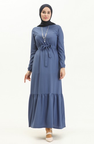 Robe Plissée à Ceinture et Collier 1784-07 İndigo 1784-07