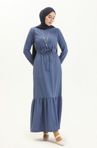 Robe Plissée à Ceinture et Collier 1784-07 İndigo 1784-07