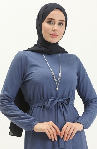 Robe Plissée à Ceinture et Collier 1784-07 İndigo 1784-07