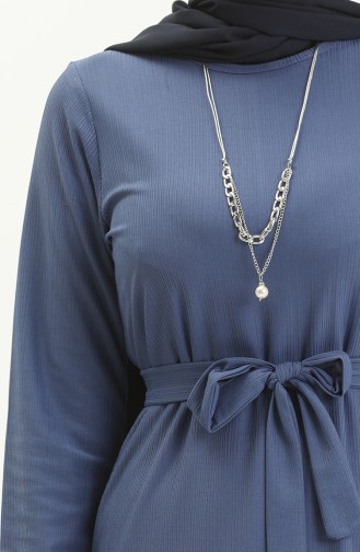 Robe Plissée à Ceinture et Collier 1784-07 İndigo 1784-07
