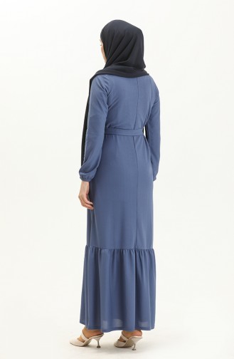 Robe Plissée à Ceinture et Collier 1784-07 İndigo 1784-07