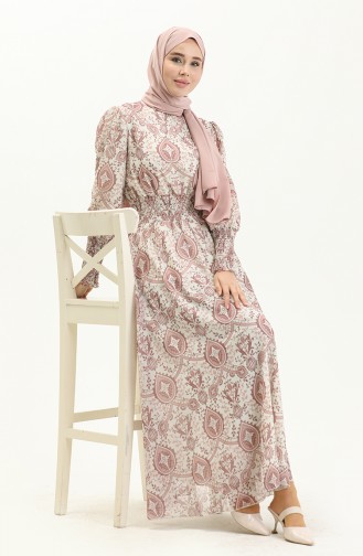 Beige-Rose Hijab Kleider 3458