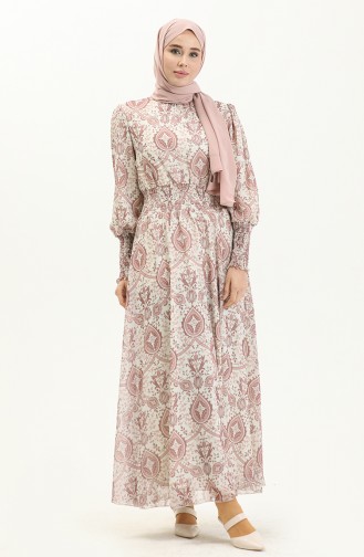 Beige-Rose Hijab Kleider 3458