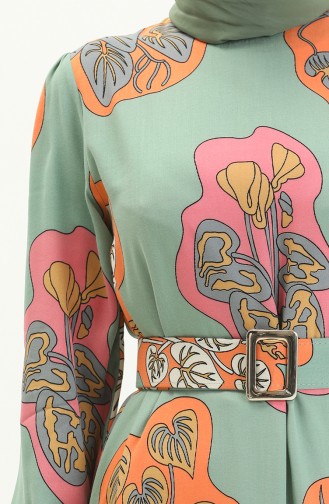 Gemustertes Kleid mit Gürtel 2448-02 Grün Orange 2448-02