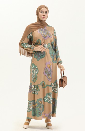 Belted Printed Dress 2448-03 Mink Lilac 2448-03