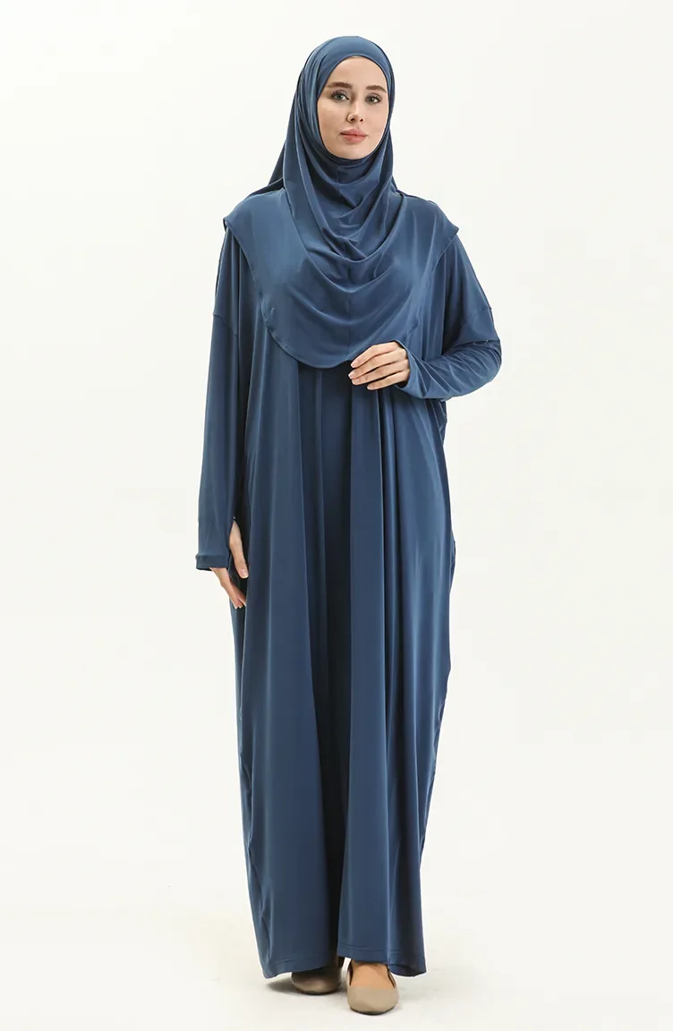 Sefamerve Nazma Druckknopf Gebetskleid 238460-03 Petrol Blau 238460-03