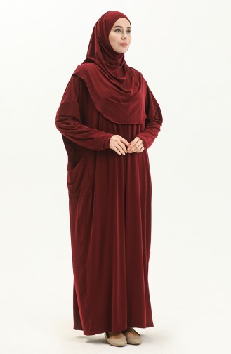 Sefamerve Nazma Snap Fastener Prayer Dress 238460-04 Claret Red 238460-04