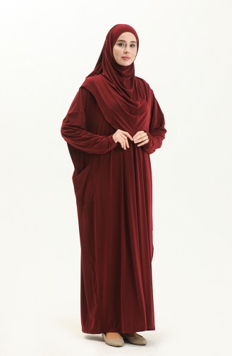 Sefamerve Nazma Snap Fastener Prayer Dress 238460-04 Claret Red 238460-04