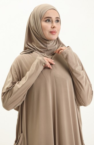 Sefamerve Nazma Snap Fastener Prayer Dress 238460-05 Beige 238460-05