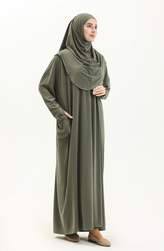 Sefamerve Nazma Çıtçıtlı Namaz Elbisesi 238460-07 Haki