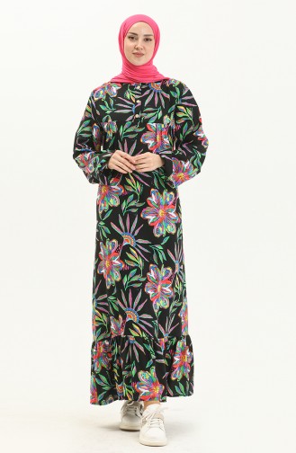 Langärmeliges Kleid mit Viskose-Robe 6650-01 Schwarz 6650-01