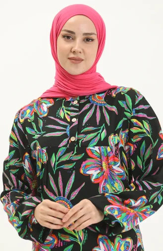 Viskon Robalı Uzun Kollu Elbise 6650-01 Siyah
