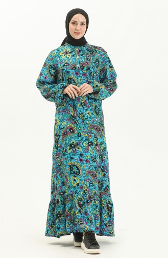 Viscose Yoke Long Sleeve Dress 6650-04 Petrol Blue 6650-04