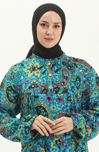 Langärmeliges Kleid aus Viskose 6650-04 Petrolblau 6650-04