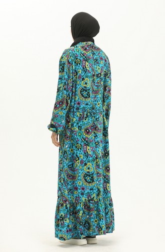 Viscose Yoke Long Sleeve Dress 6650-04 Petrol Blue 6650-04