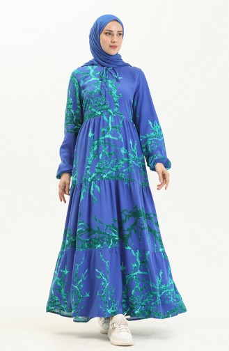 Robe à Motifs en Viscose 7979-01 Bleu 7979-01