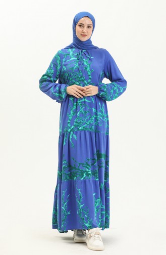 Robe à Motifs en Viscose 7979-01 Bleu 7979-01